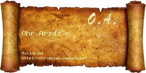 Ohr Arzén névjegykártya